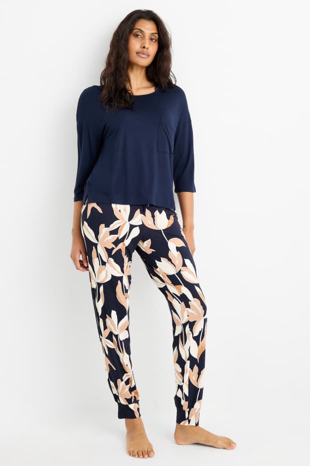 Damen - Viskose-Pyjama - dunkelblau