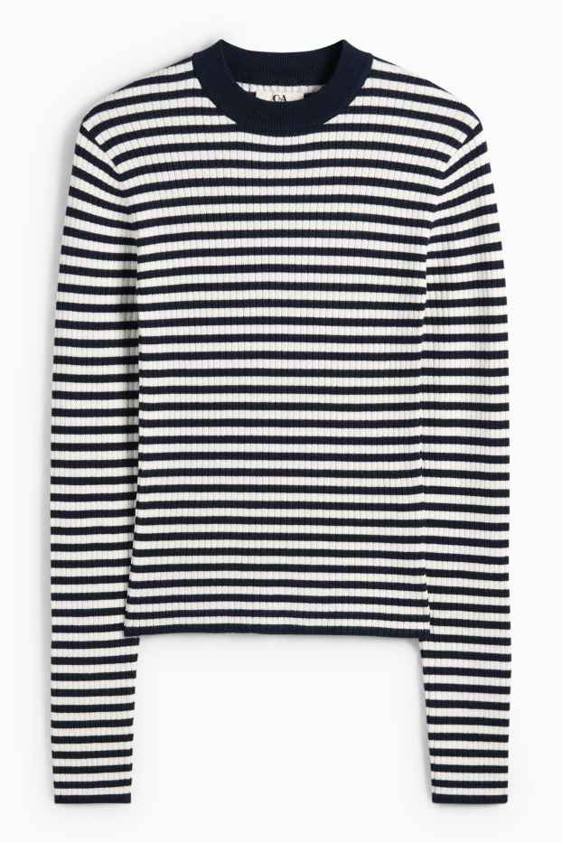 Dona - Samarreta de màniga llarga - de canalé - de ratlles - blau fosc / blanc