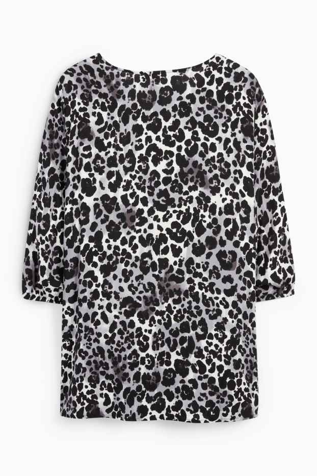 Damen - Bluse - Leo-Print - grau / schwarz