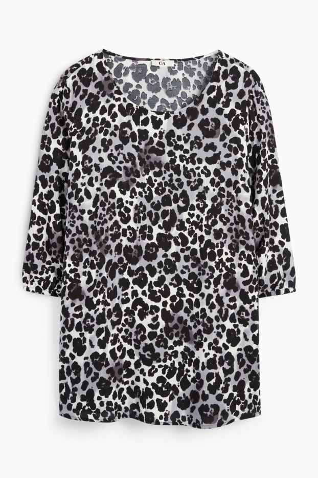 Damen - Bluse - Leo-Print - grau / schwarz