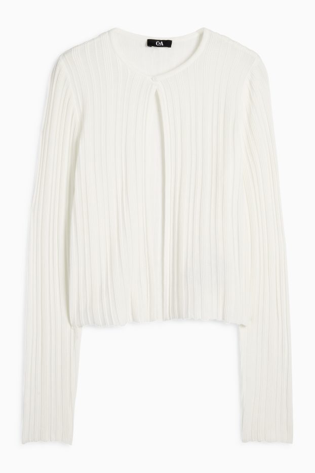 Women - Cardigan - ribbed - cremewhite