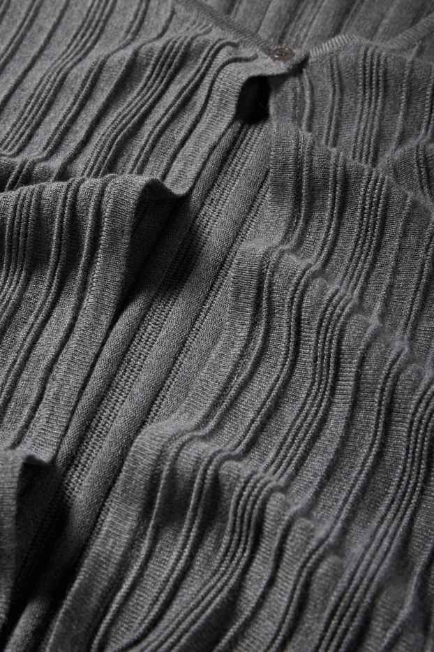 Women - Cardigan - ribbed - gray