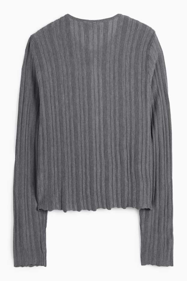 Women - Cardigan - ribbed - gray