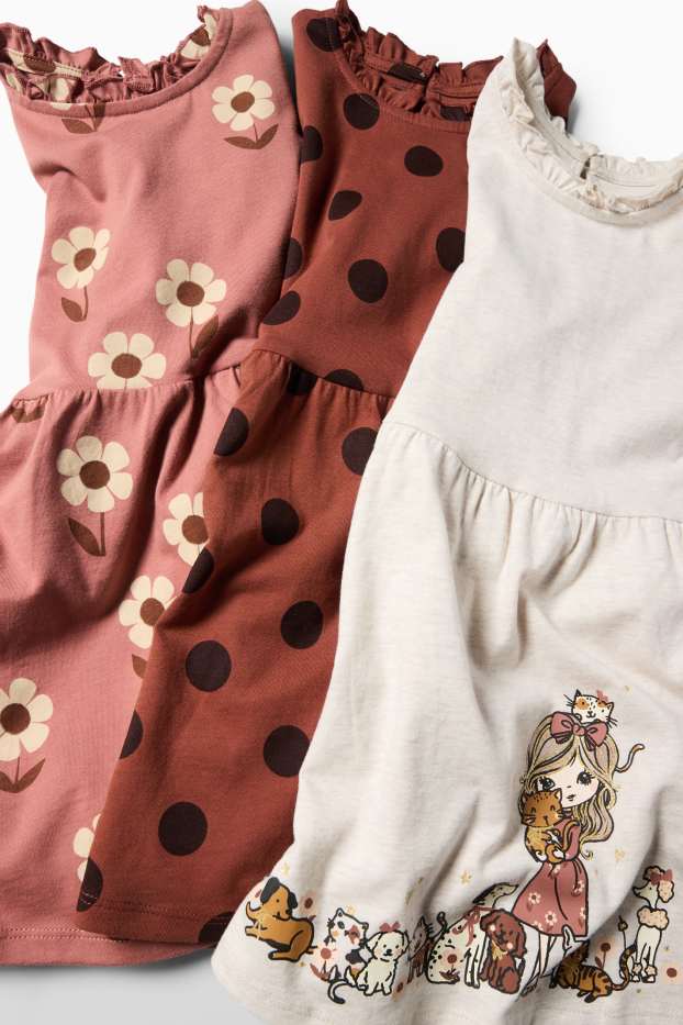 Nena - Paquet de 3 - flors, gossos i gats - vestit - rosa/beix