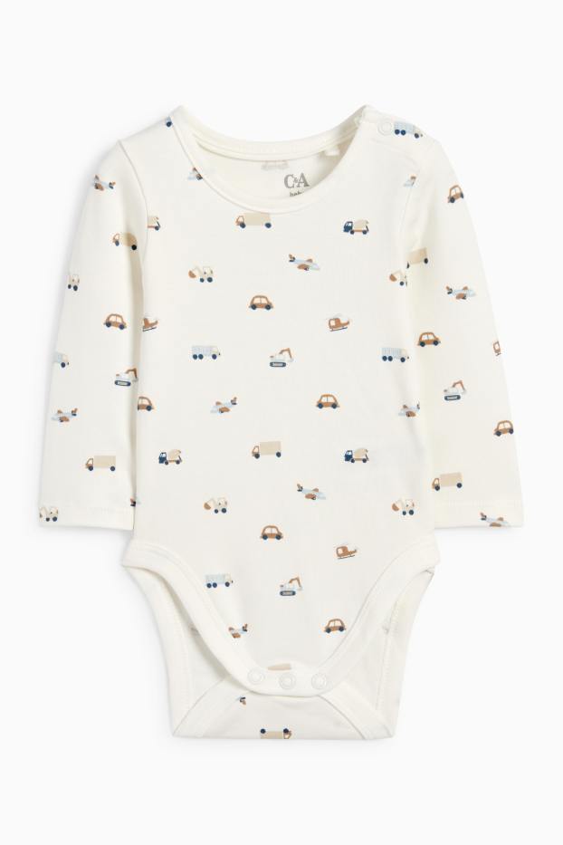 Baby Jungen - Fahrzeuge - Baby-Outfit - 2 teilig - cremeweiß