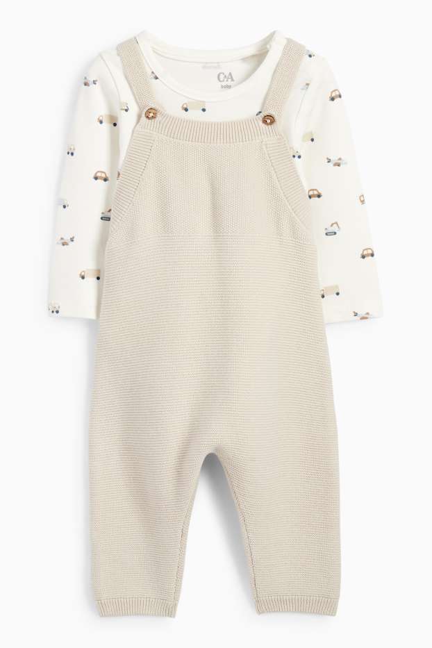 Baby Jungen - Fahrzeuge - Baby-Outfit - 2 teilig - cremeweiß