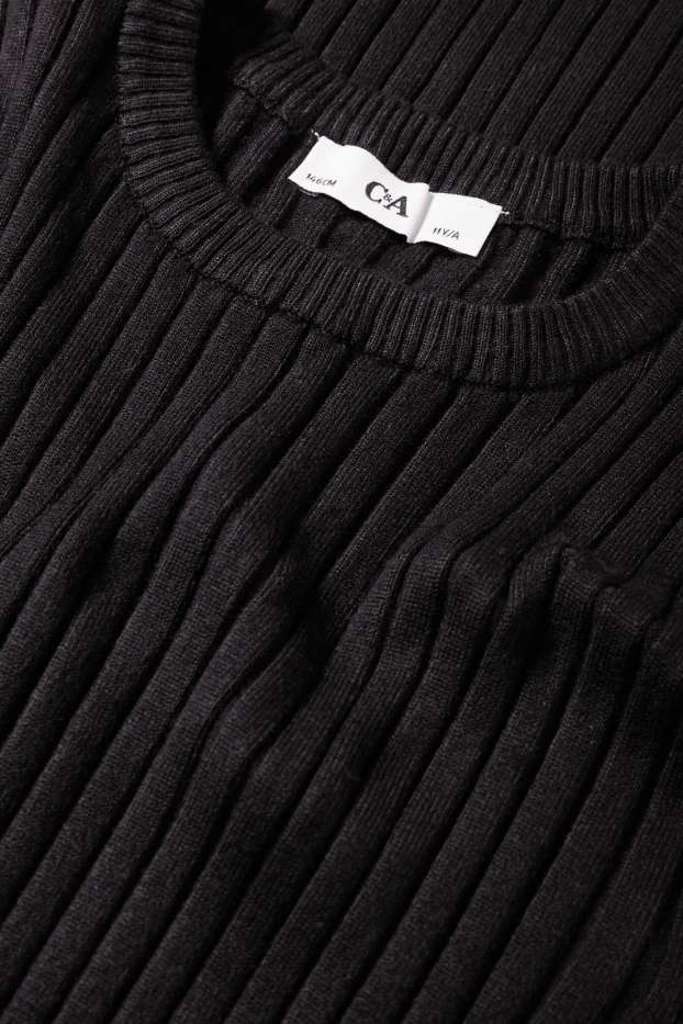 Kinder Mädchen - Strickkleid - gerippt - schwarz