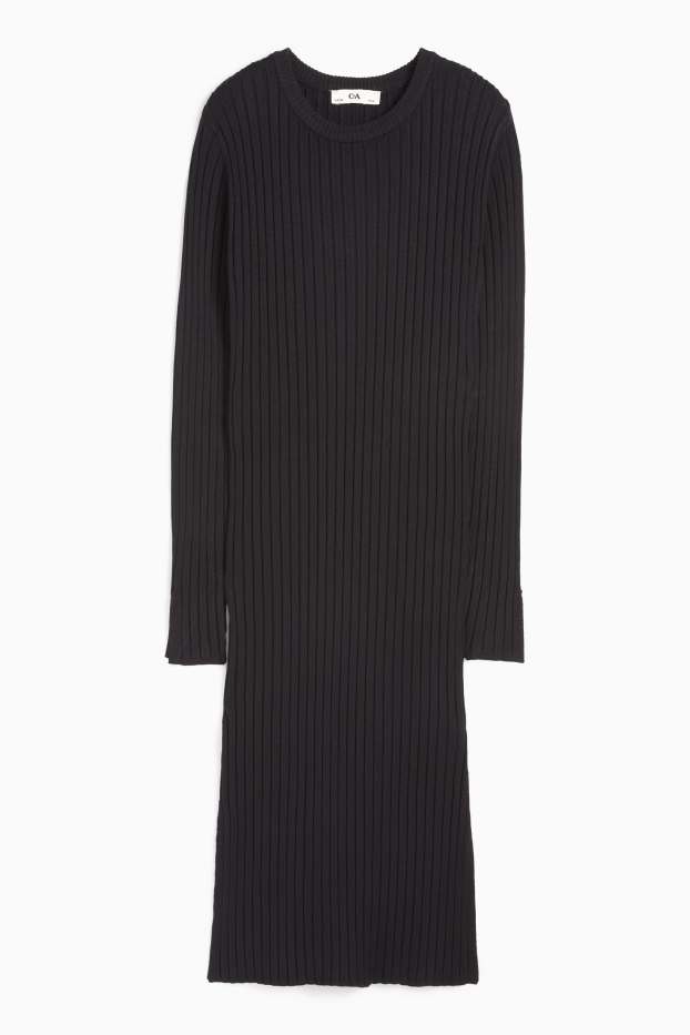Kinder Mädchen - Strickkleid - gerippt - schwarz