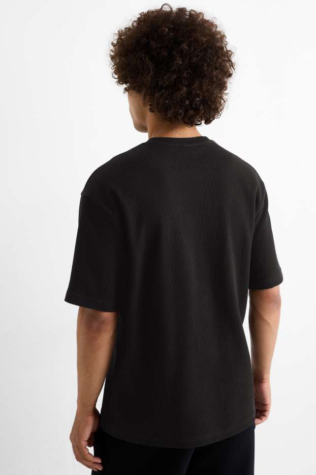 Herren - T-Shirt - Relaxed Fit - gerippt - schwarz