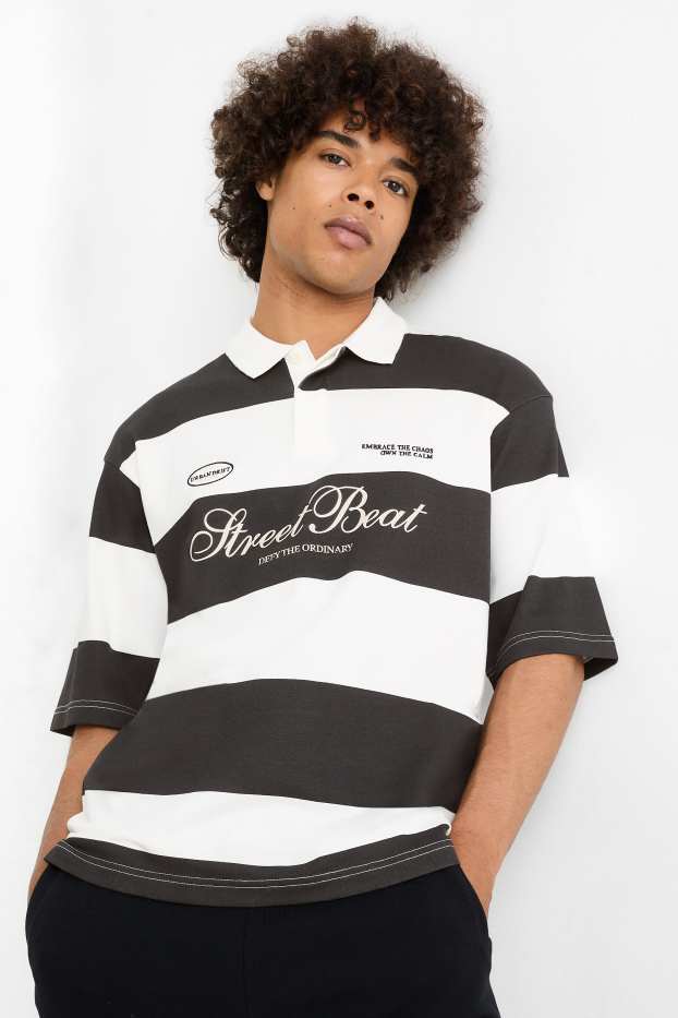 Heren - Poloshirt - gestreept - zwart / wit