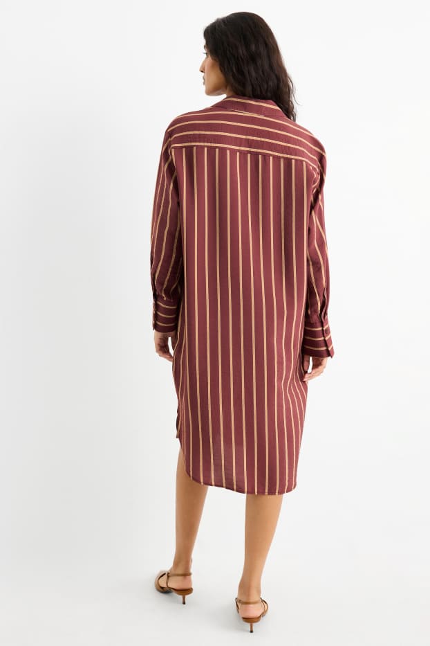 Damen - Blusenkleid - gestreift - dunkelrot