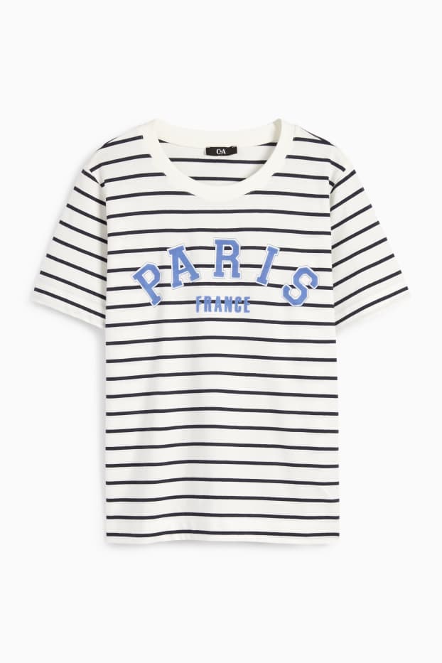 Women - T-shirt - relaxed fit - striped - white / blue