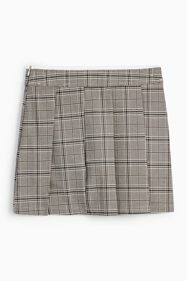 Children Girls - Pleated skirt - check - black / beige