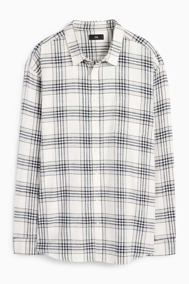 Men - Shirt - regular fit - kent collar - check - cremewhite