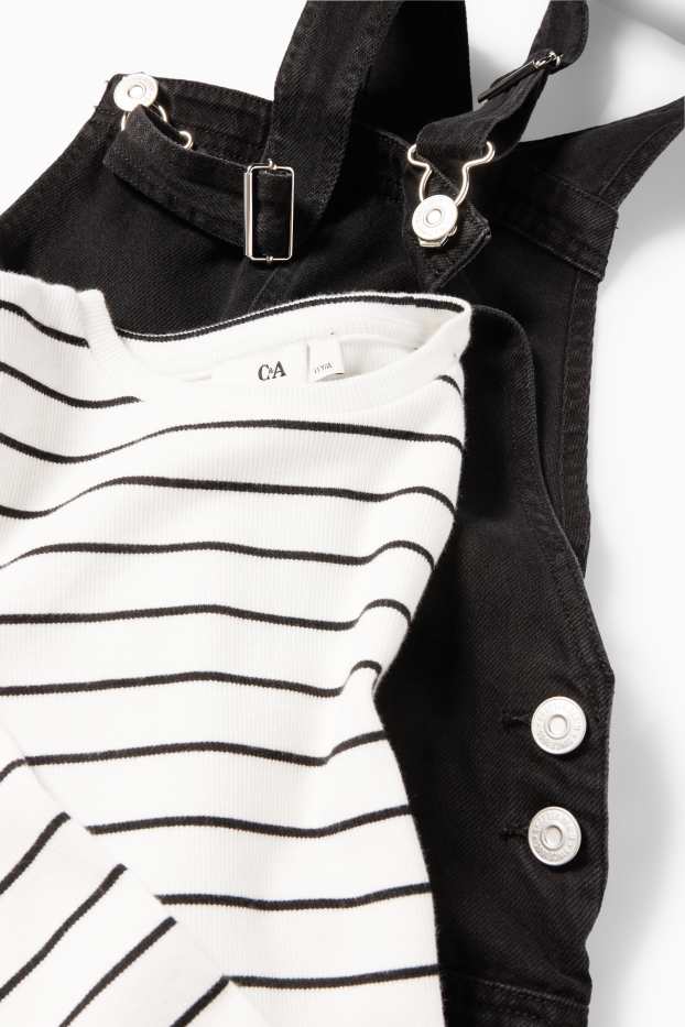 Bambine - Set - maglia a maniche lunghe e salopette di jeans - 2 pezzi - nero / bianco