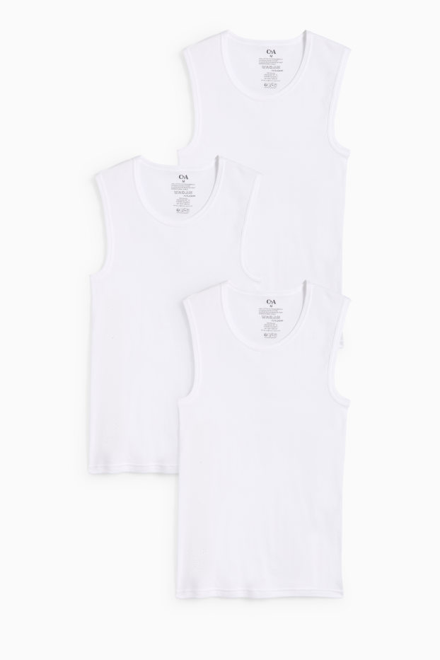 Hommes - Lot de 3 - maillots de corps - fines côtes - blanc