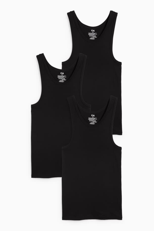 Hommes - Lot de 3 - maillots de corps - fines côtes - noir