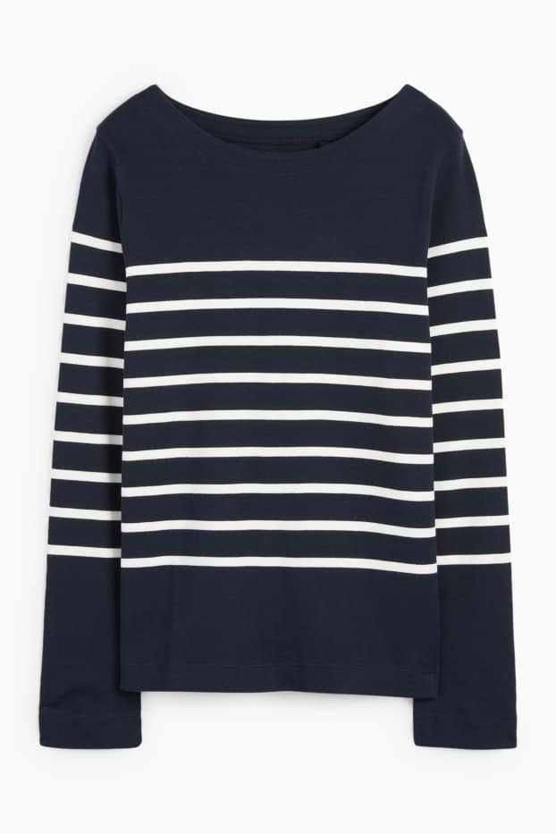 Women - Basic long sleeve top - striped - dark blue