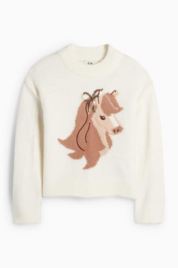 Children Girls - Horse - jumper - cremewhite