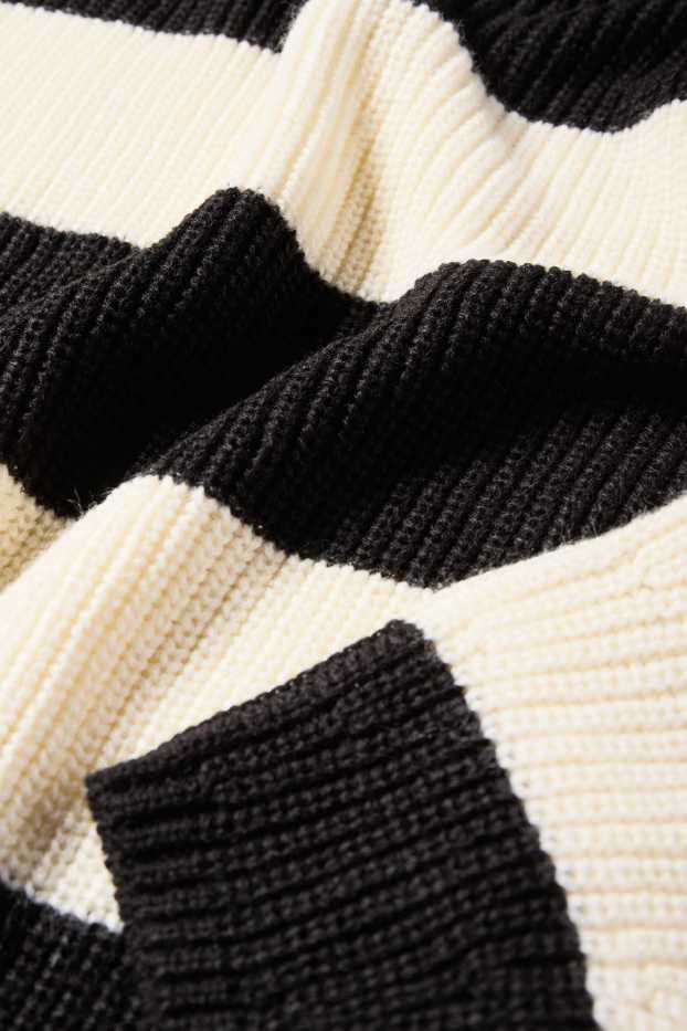 Donna - Maglione - a coste - a righe - nero / bianco