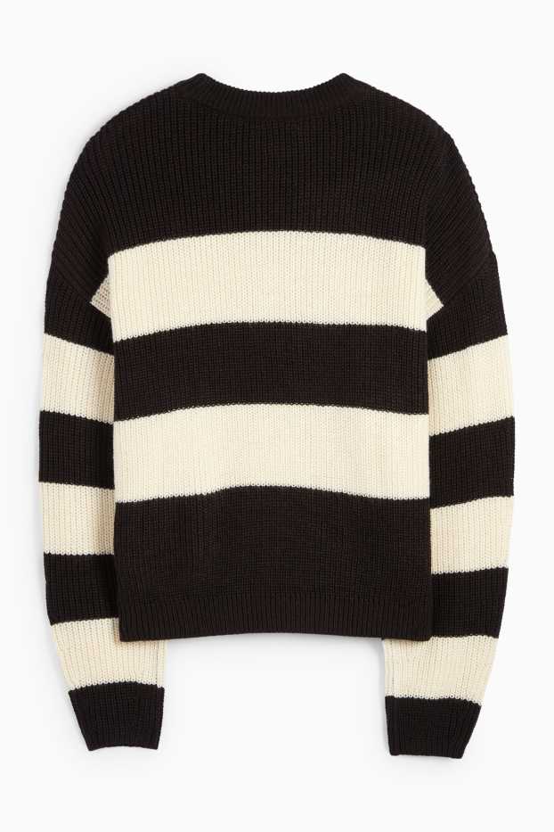 Donna - Maglione - a coste - a righe - nero / bianco