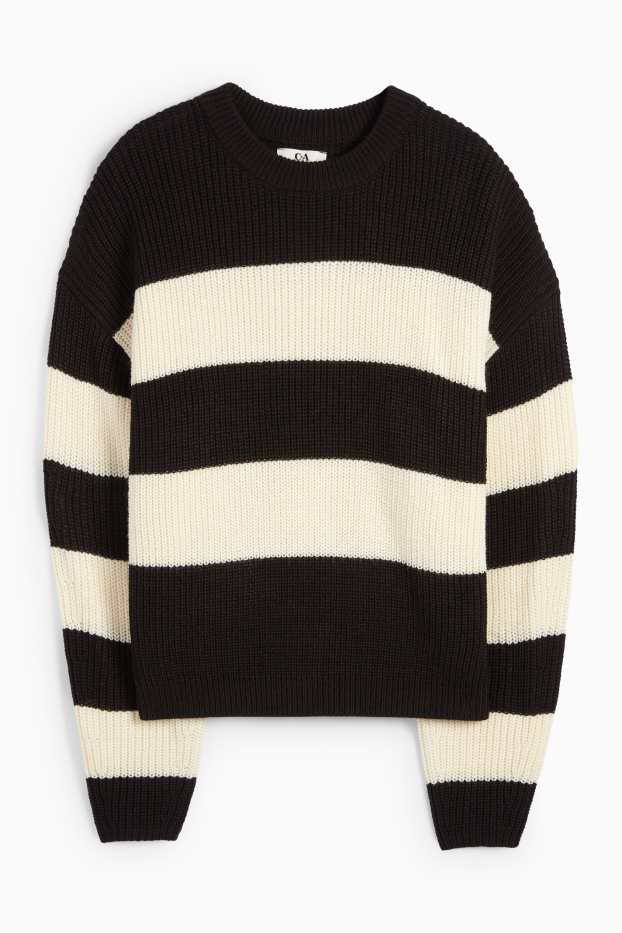 Donna - Maglione - a coste - a righe - nero / bianco