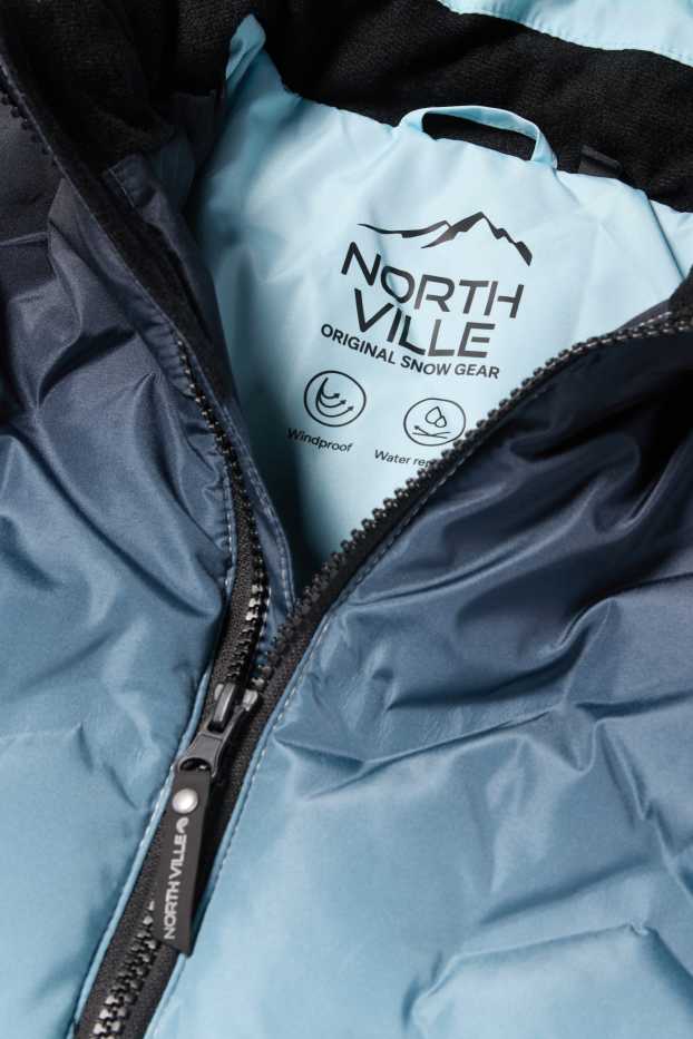 Enfants filles - Veste de ski à capuche - déperlante - à motif - bleu foncé
