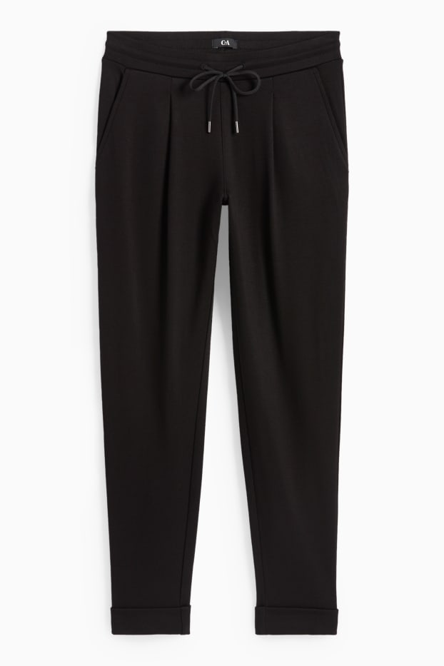 Dames - Broek van jersey - mid waist - tapered fit - zwart