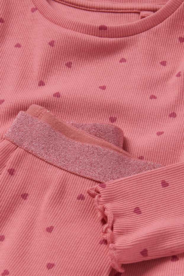 Kinder Mädchen - Herz - Pyjama - 2 teilig - gerippt - rosa