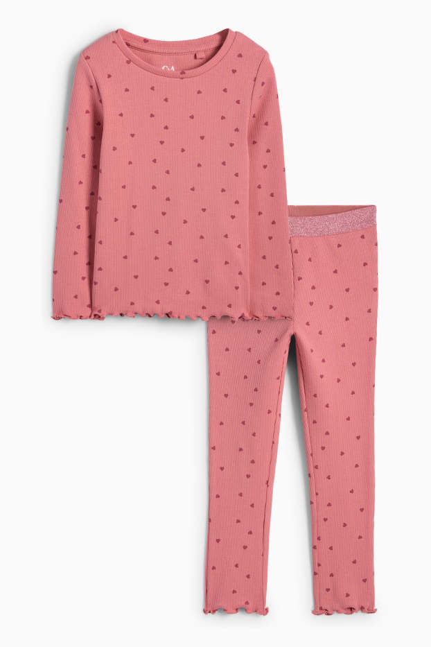 Kinder Mädchen - Herz - Pyjama - 2 teilig - gerippt - rosa