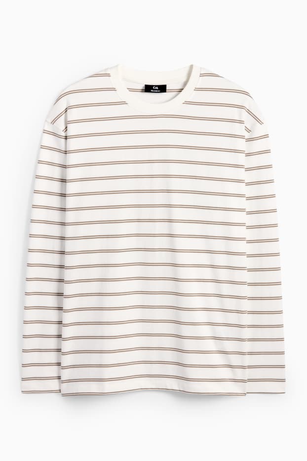 Herren - Langarmshirt - gestreift - weiß