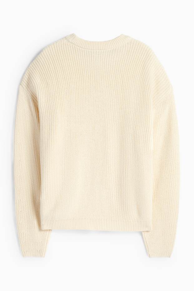 Femmes - Pull - côtelé - blanc crème