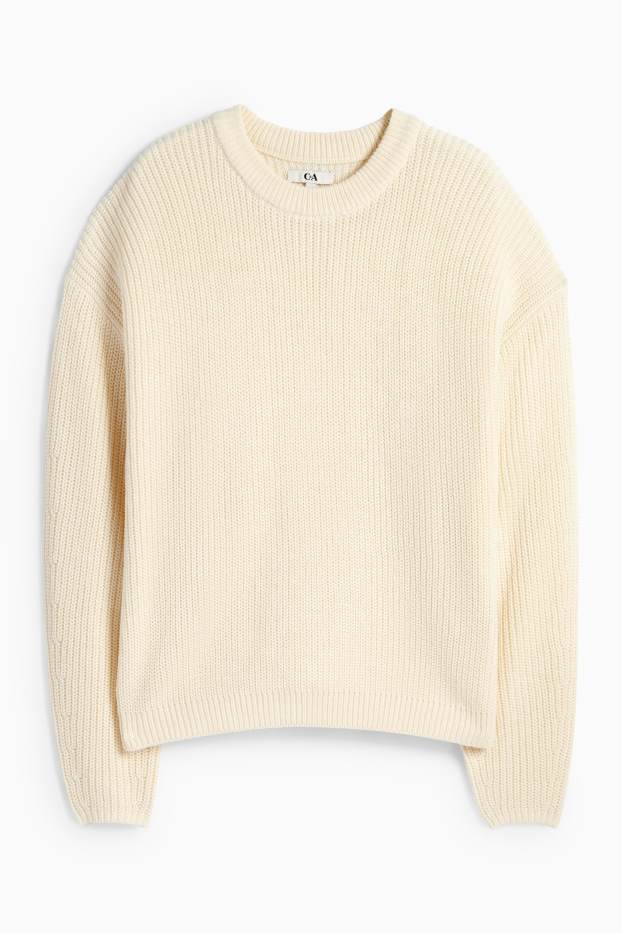 Femmes - Pull - côtelé - blanc crème