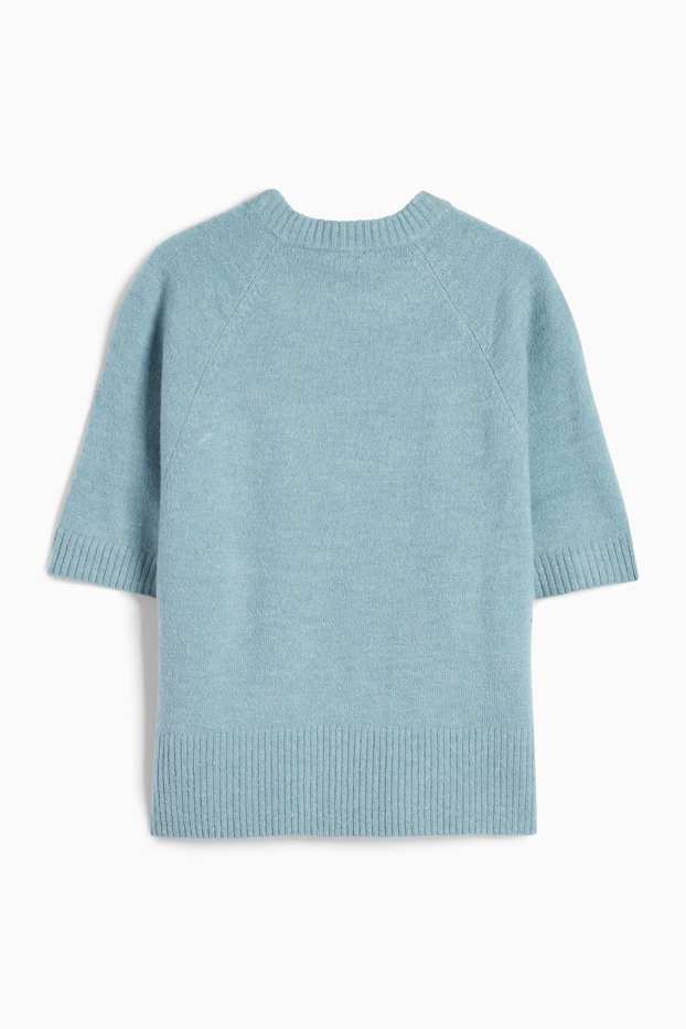 Damen - Strickpullover - kurzarm - hellblau