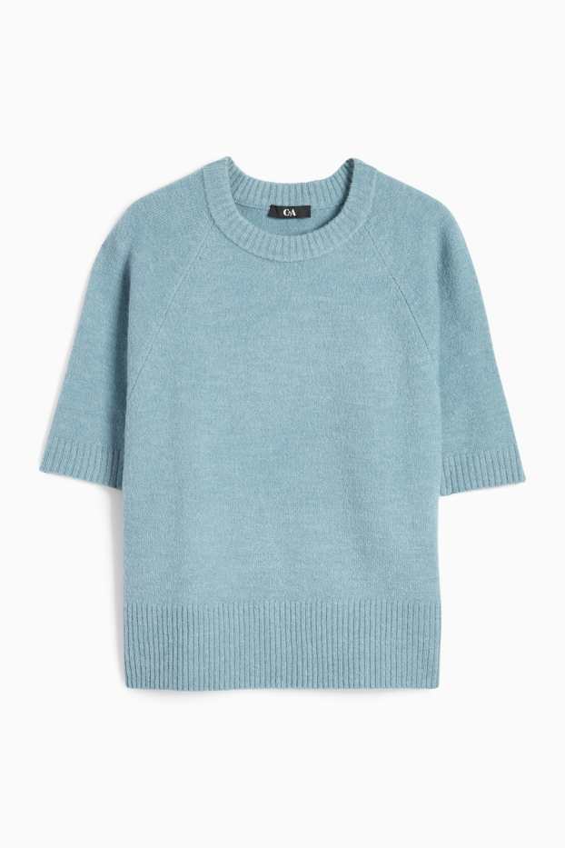 Damen - Strickpullover - kurzarm - hellblau