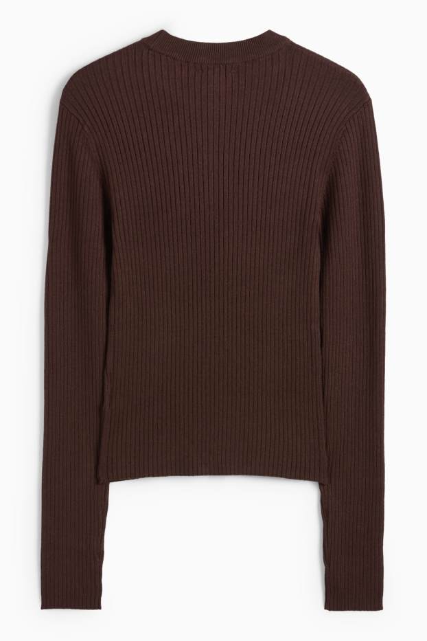 Femmes - Pull - côtelé - marron foncé