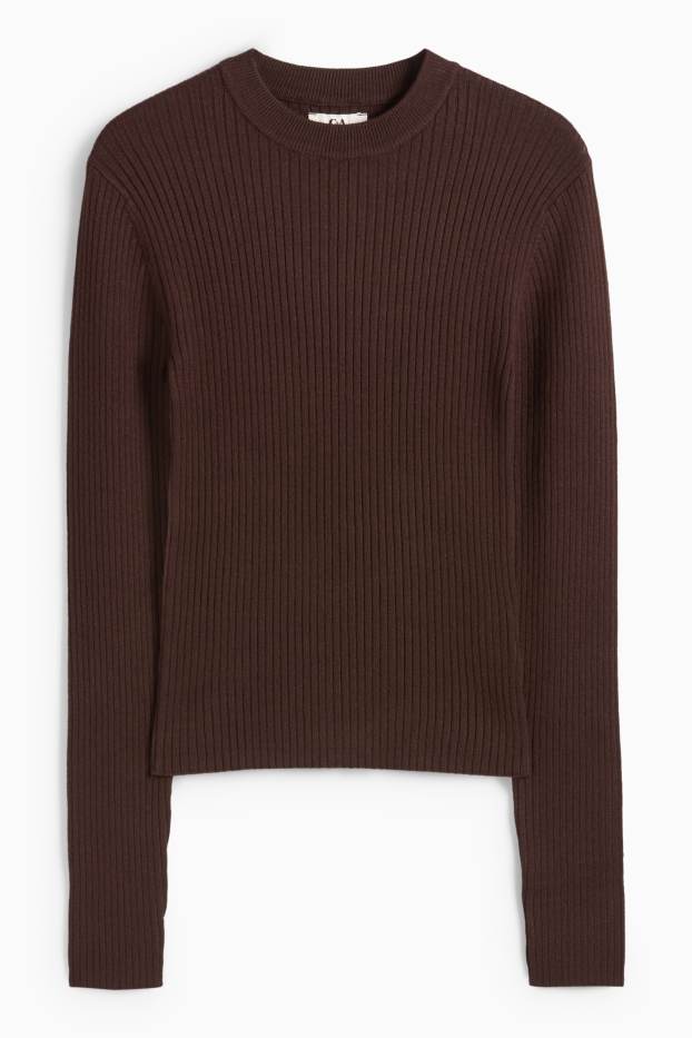 Femmes - Pull - côtelé - marron foncé