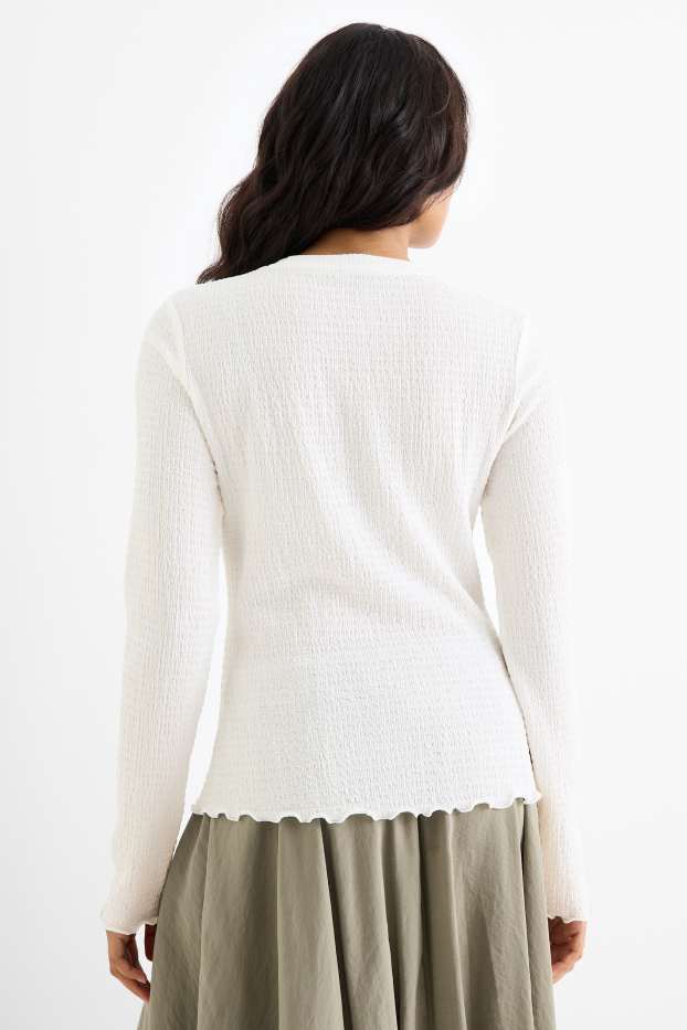 Damen - Langarmshirt - strukturiert - cremeweiß