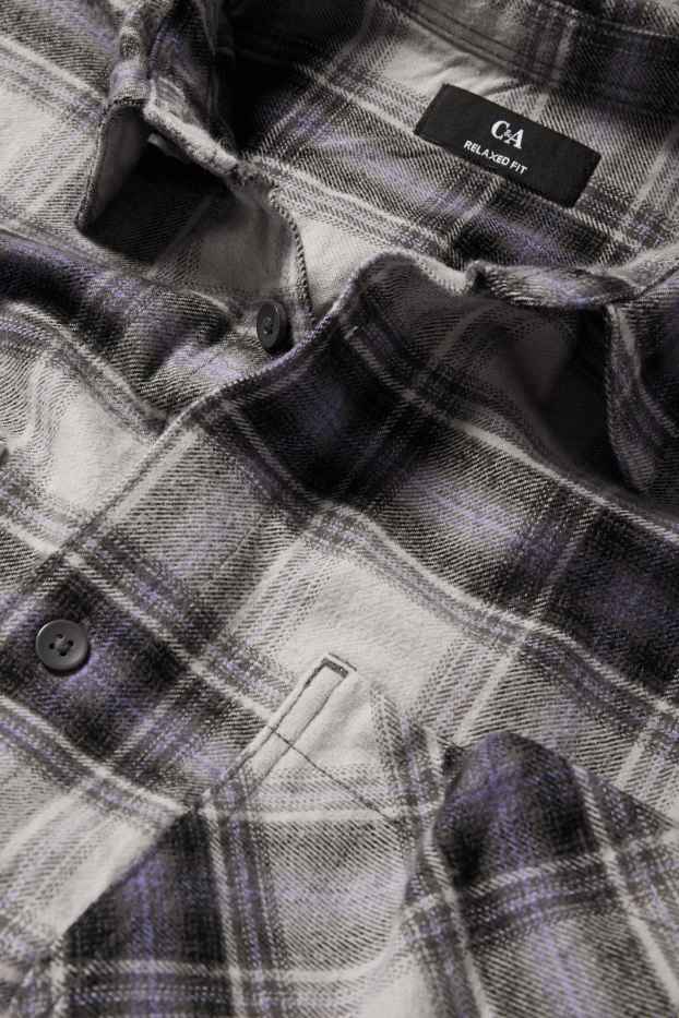 Uomo - Camicia di flanella - relaxed fit - collo all'italiana - a quadretti - grigio chiaro