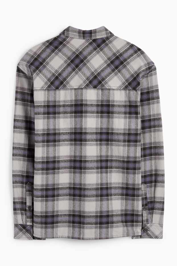 Uomo - Camicia di flanella - relaxed fit - collo all'italiana - a quadretti - grigio chiaro