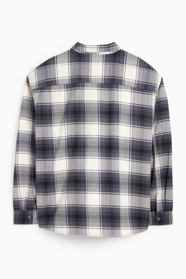 Men - Flannel shirt - regular fit - kent collar - check - dark blue