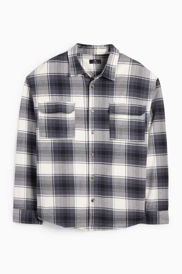 Men - Flannel shirt - regular fit - kent collar - check - dark blue