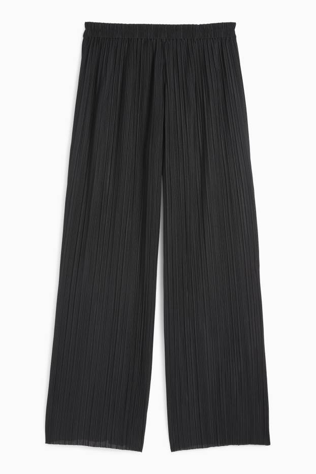 Femmes - Pantalon plissé - high waist - wide leg - noir