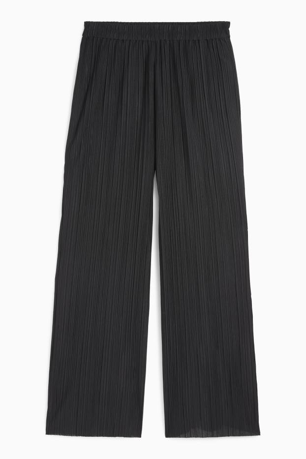 Femmes - Pantalon plissé - high waist - wide leg - noir