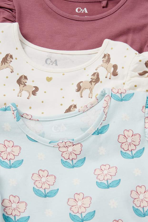 Kinder Mädchen - Multipack 3er - Blume, Pferd und Hase - Kleid - hellblau