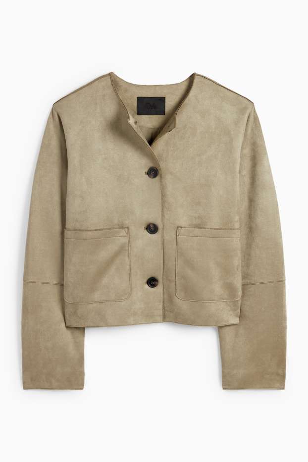 Dámské - Bunda - imitace semiše - khaki