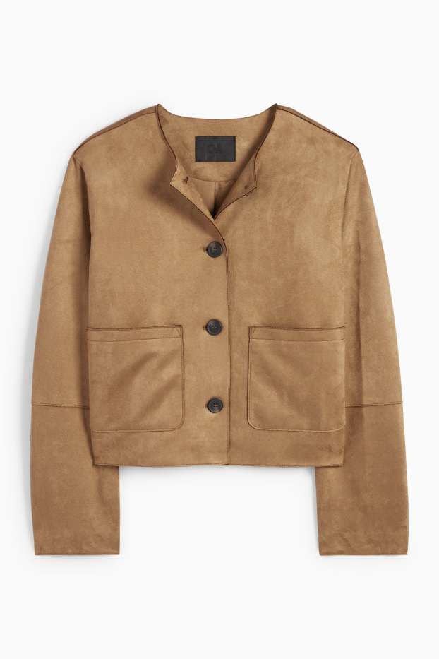 Damen - Jacke - Velourslederimitat - hellbraun