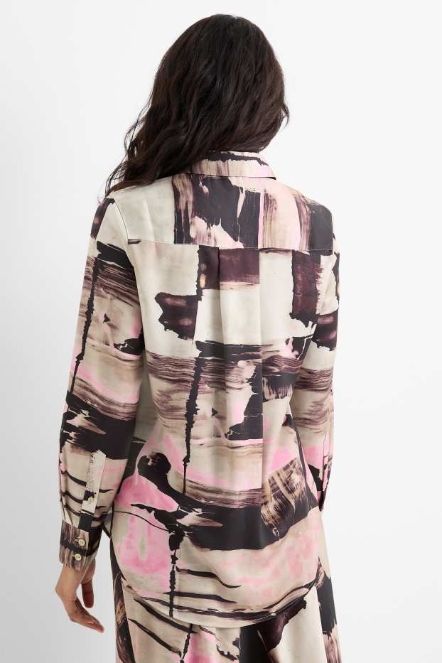 Mujer - Blusa de raso - estampada - marrón claro