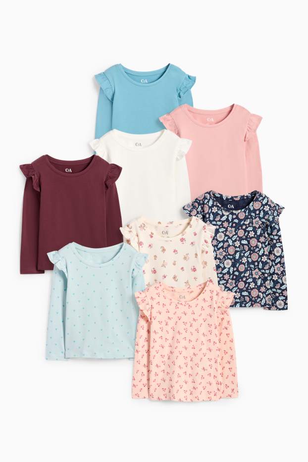 Niños: niñas - Pack de 8 - flores y corazones - camisetas de manga larga - rosa