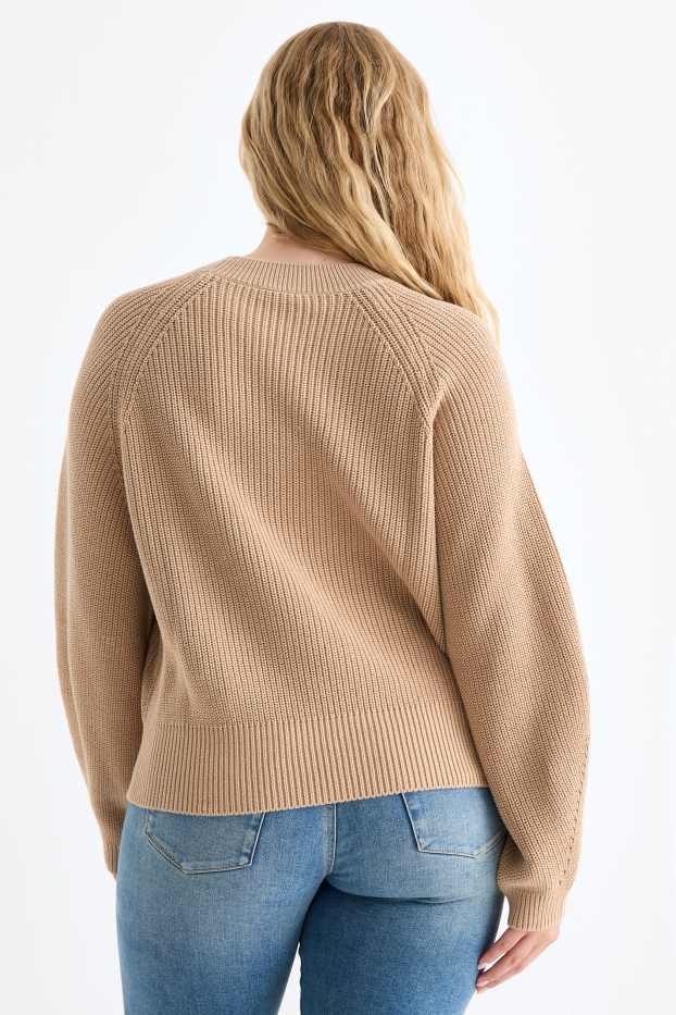 Dames - Trui - geribd - beige